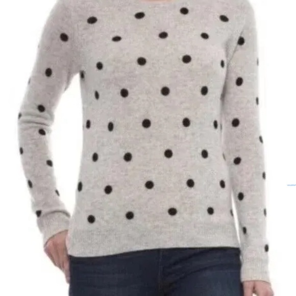 NWOT Rachel Zoe gray black polka dots 2-ply cashmere sweater S Small - Picture 2 of 6